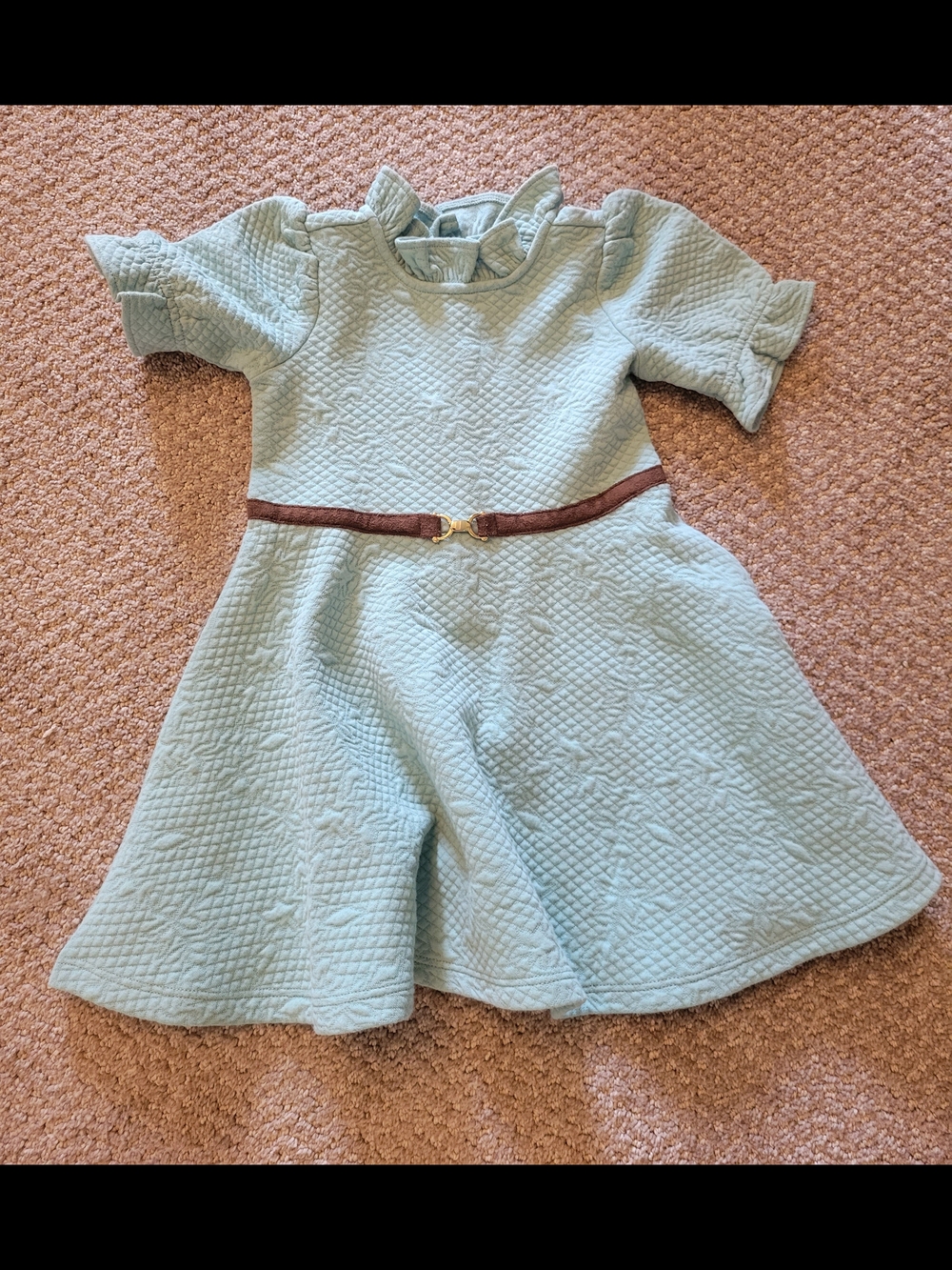 Janie and Jack Pale Blue Quilted Dress with Brown Belt